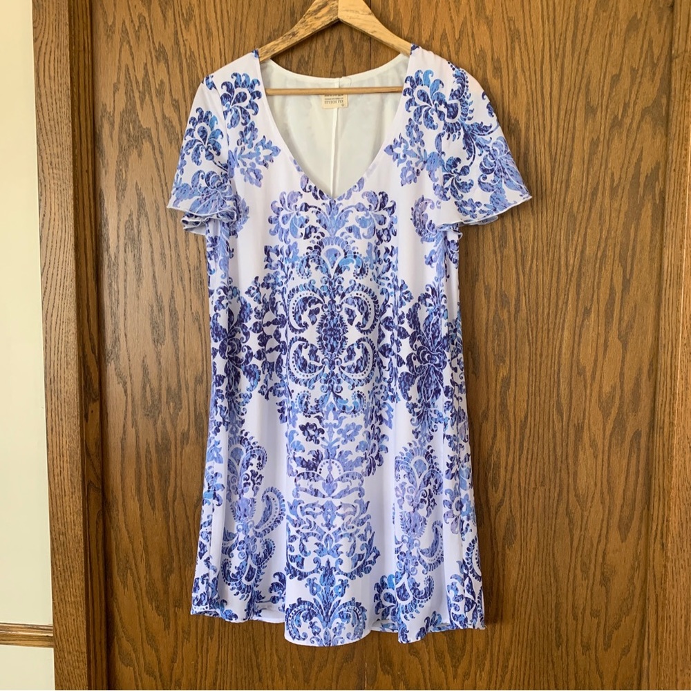 show me your mumu dress For Stitch Fix Medium‎ Blue Shift Dress CP0626